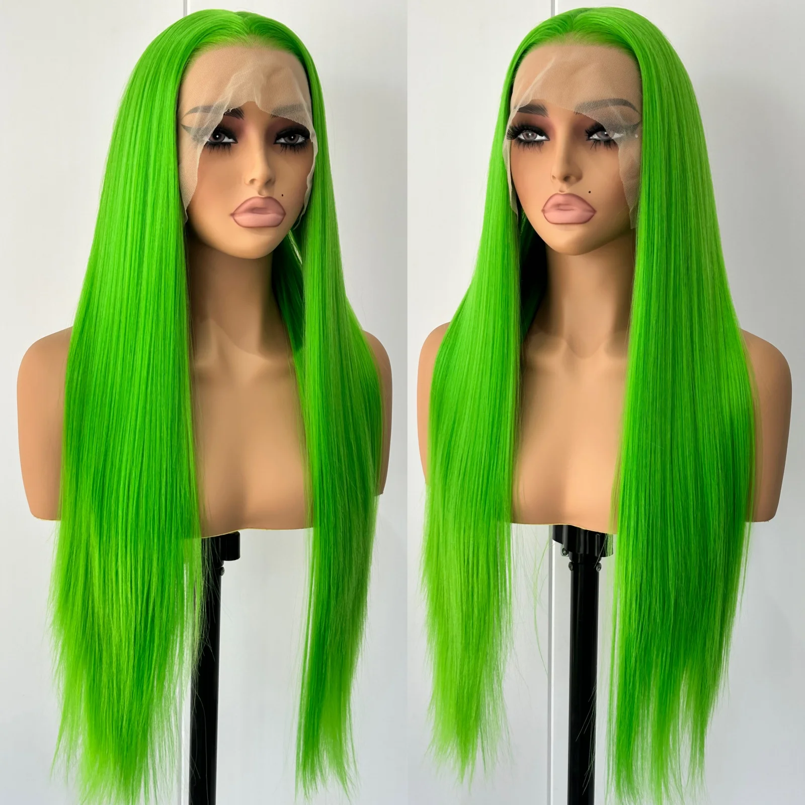 شعر مستعار طويل أخضر حريري مستقيم شعر صناعي جزء مج...