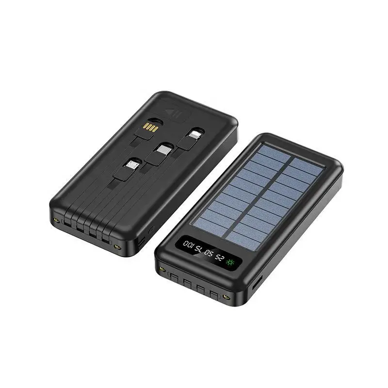 Solar Power Bank Dual Usb Power Bank 20000Mah Caricabatteria Impermeabile Pannello Solare Esterno Portatile Power Bank Con Luce A Led