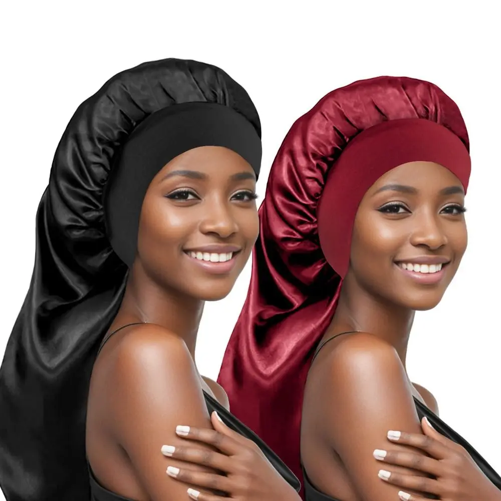 Accesorios de satén, gorro largo para dormir con banda para la cabeza, cuidado del cabello, gorro para dormir de noche, envoltura de borde, bufanda para la cabeza para cabello trenzado rizado