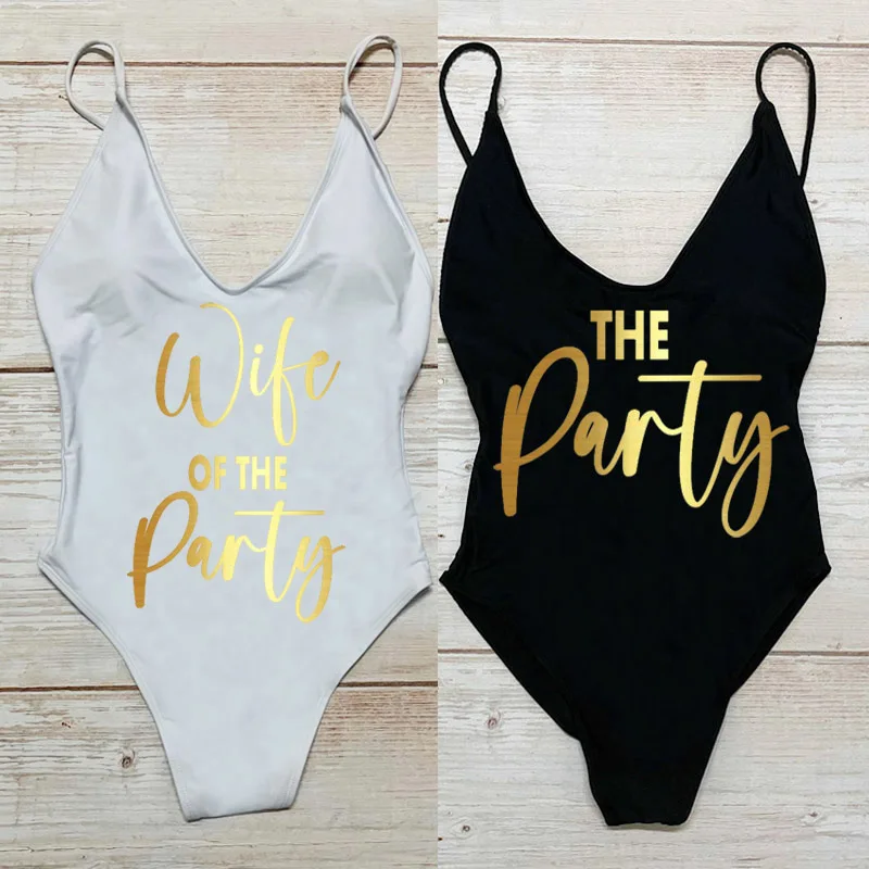 

Wife of the party Swimsuit Women One Piece Swimwear Summer Bathing Suit 2022 New Bikini Beachwear Bachelor Part Sexy Padded Tops