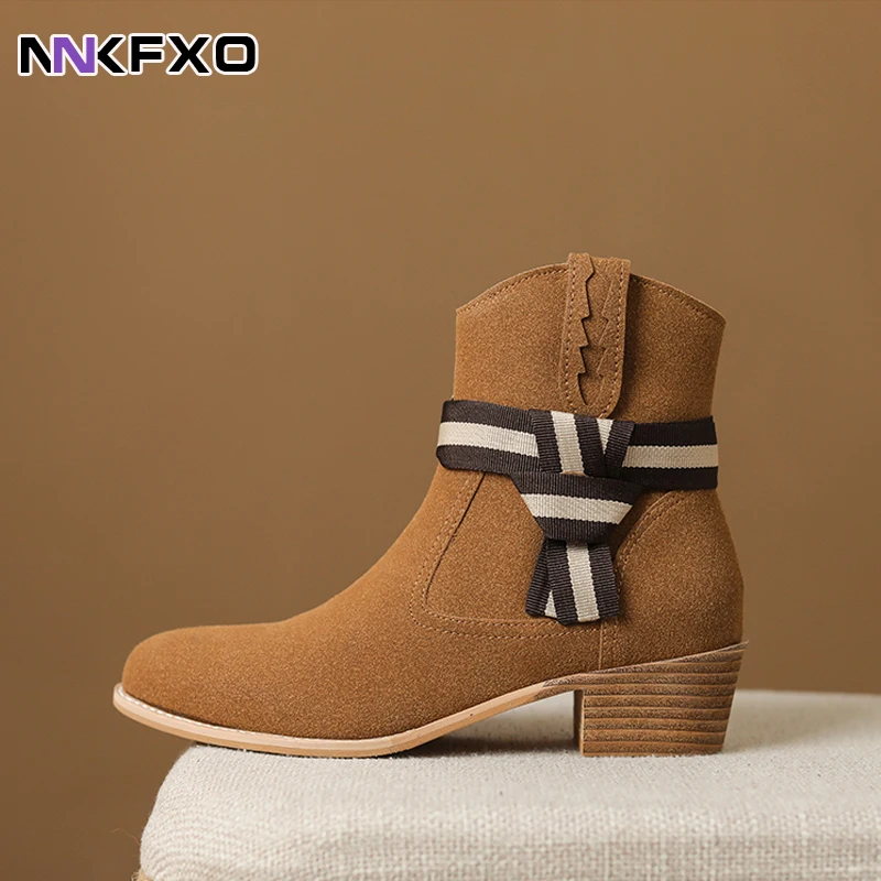 

Women's Fashion Autumn Winter Boots Solid Round Toe Ankel Boots Retro Versatile Faux Suede Boots Female Side Zipper Boots QB208