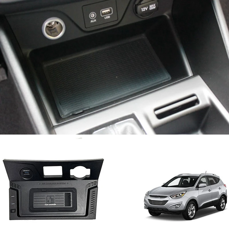 

1 PCS Black Car 15W USB Wireless Charger Phone Panel Fast Wireless Charging Pad Holder For-Hyundai Tucson 2015 2016 2017 2018