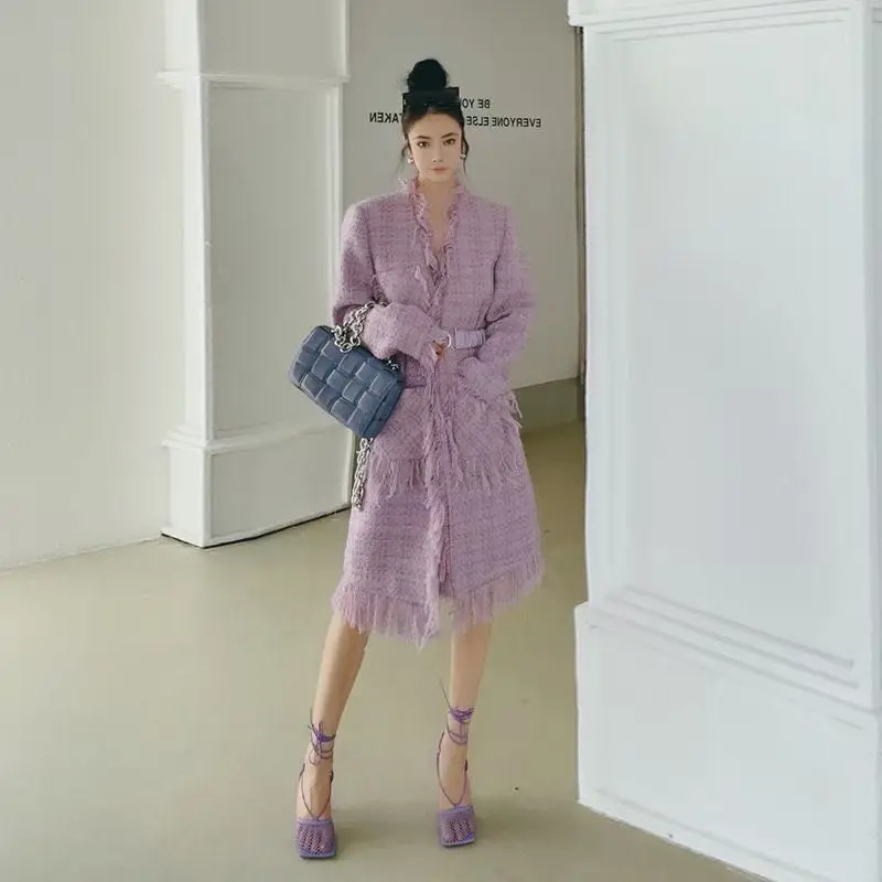 

2022 braided hair tassel fragrance style long coat temperament woman coat dress