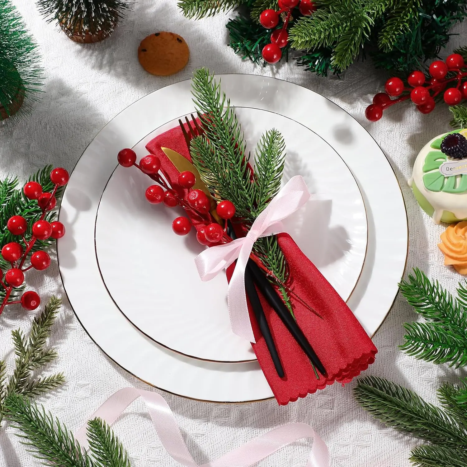 Künstliche Pflanzen Holly Little Red Fruit Weihnachtskranz Home Room Outdoor Garten Hochzeit Urlaub Party Diy Geschenkbox Wanddekoration – Detail 1