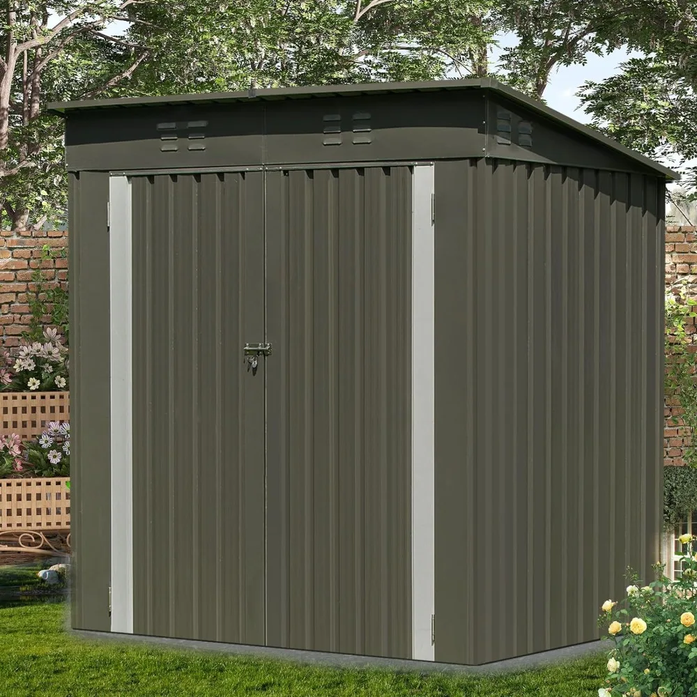 

Outdoor Storage Shed for Garden, Size 6.1 * 4 * 6FT, Outside Metal Garden Shed for Backyard, Garden Tool House with Double Door