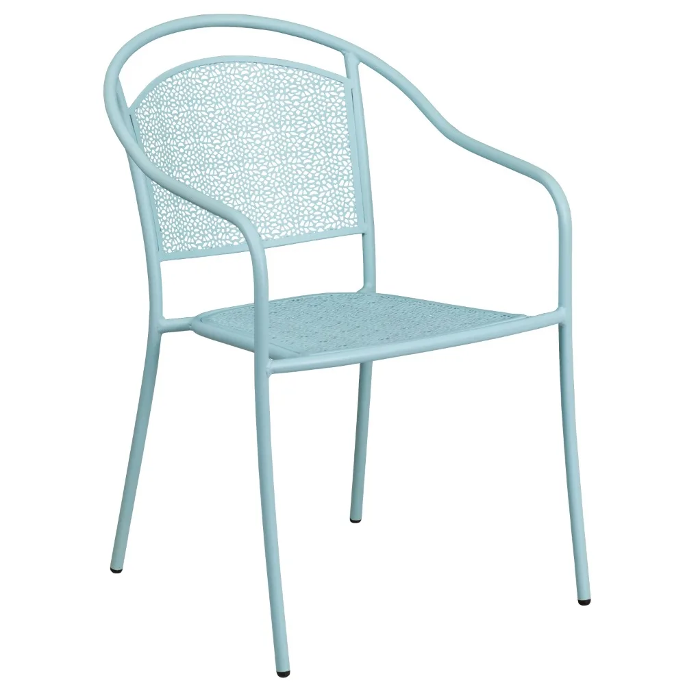 

Commercial Grade Sky Blue Indoor-Outdoor Steel Patio Arm Chair With Round Back Freight Free Camping Furniture