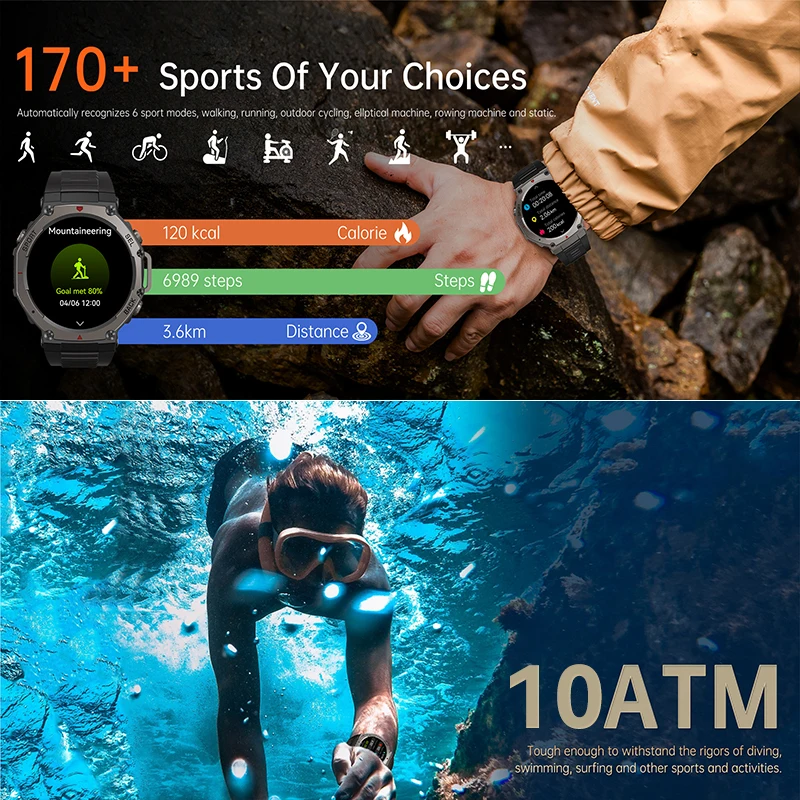 2026 New T-Rex 3 Pro Dual-Band GPS Military Smart Watch 48mm 10ATM Waterproof 500mAh Battery Compass Altimeter AGPS Smartwatches 5