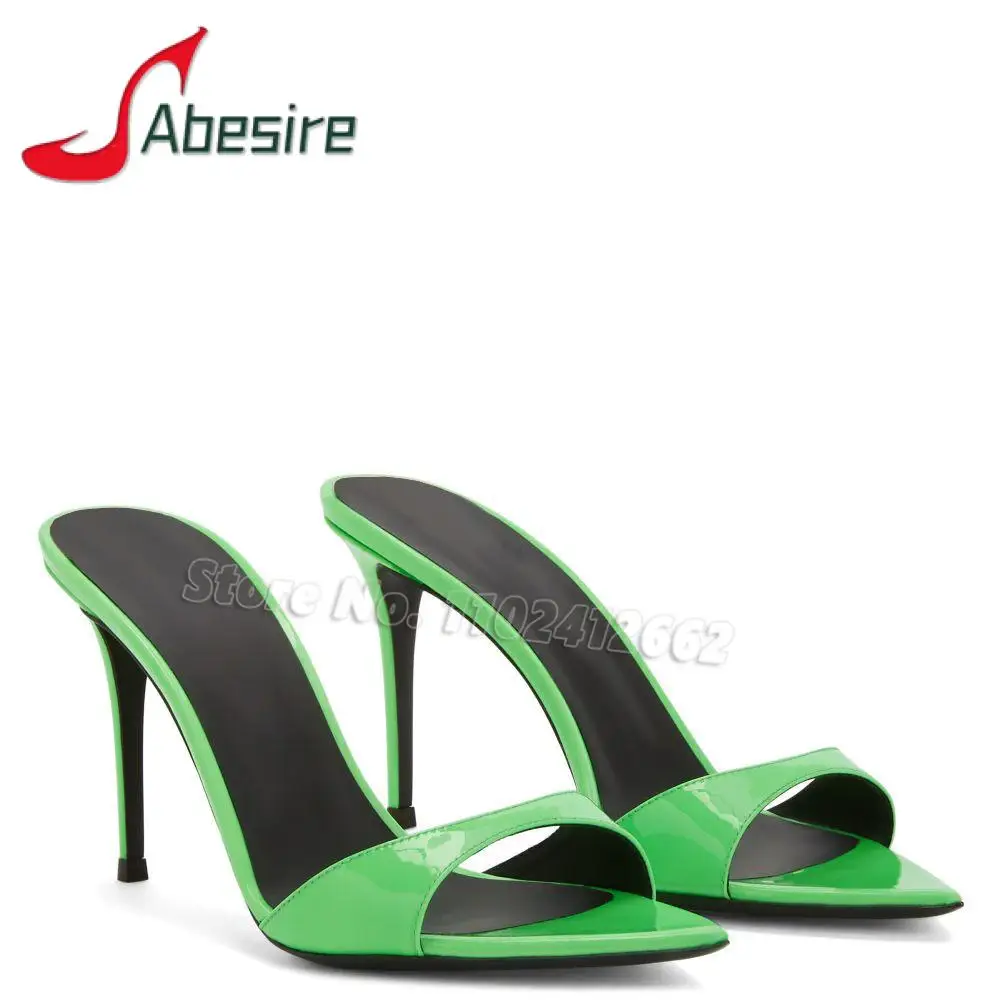 

Fashion Green Women Slippers Sexy Pointed Toe Thin High Heel Sandals Summer Stiletto Heels Ladies Party Wedding Shoes Size34-46