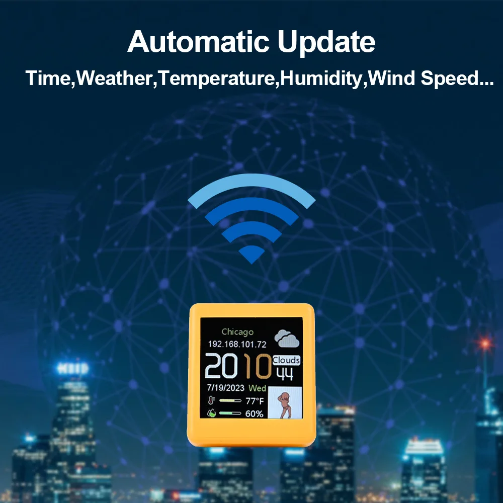 Orologio per stazione meteorologica WIFI intelligente di dimensioni MINI per la decorazione del Desktop da gioco. Animazioni GIF carine fai-da-te e funzione Album elettronico