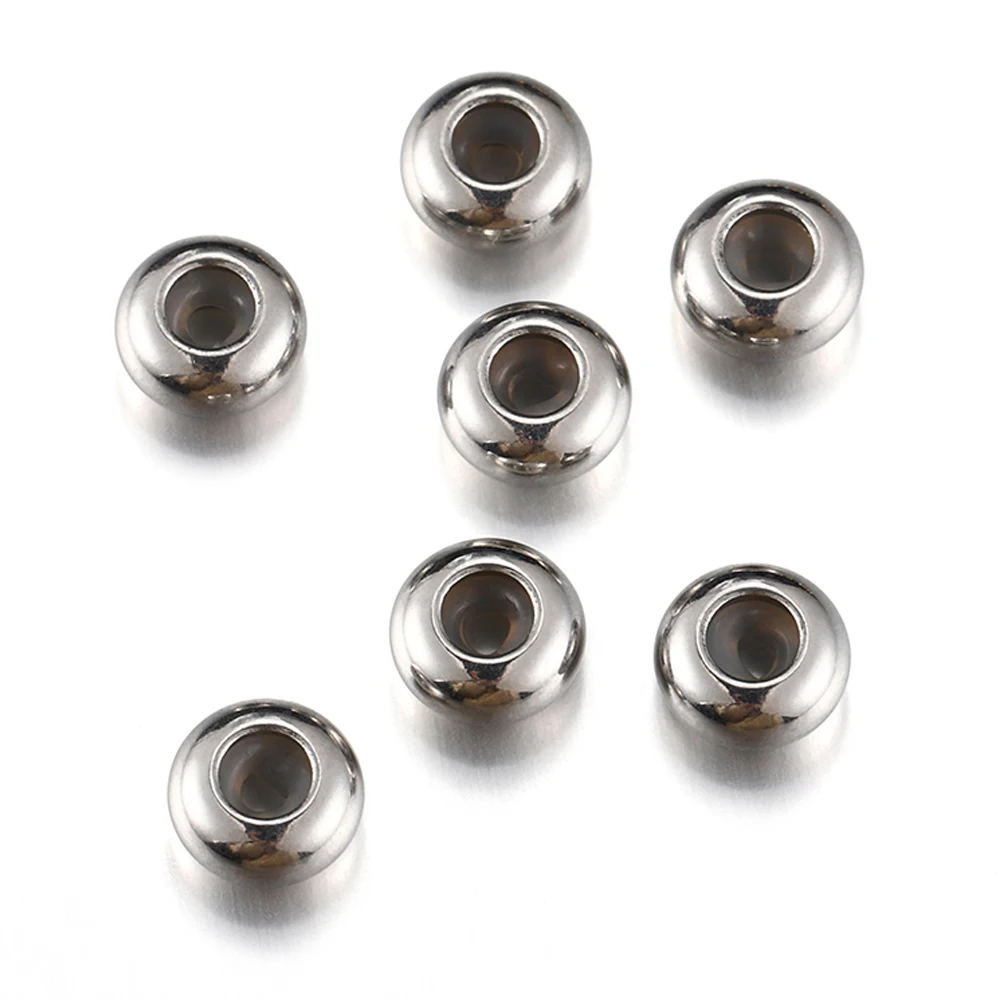 10 peças contas de aço inoxidável com anel de silicone antiderrapante ajuste rolha espaçador contas encaixe pulseiras para fazer jóias diy