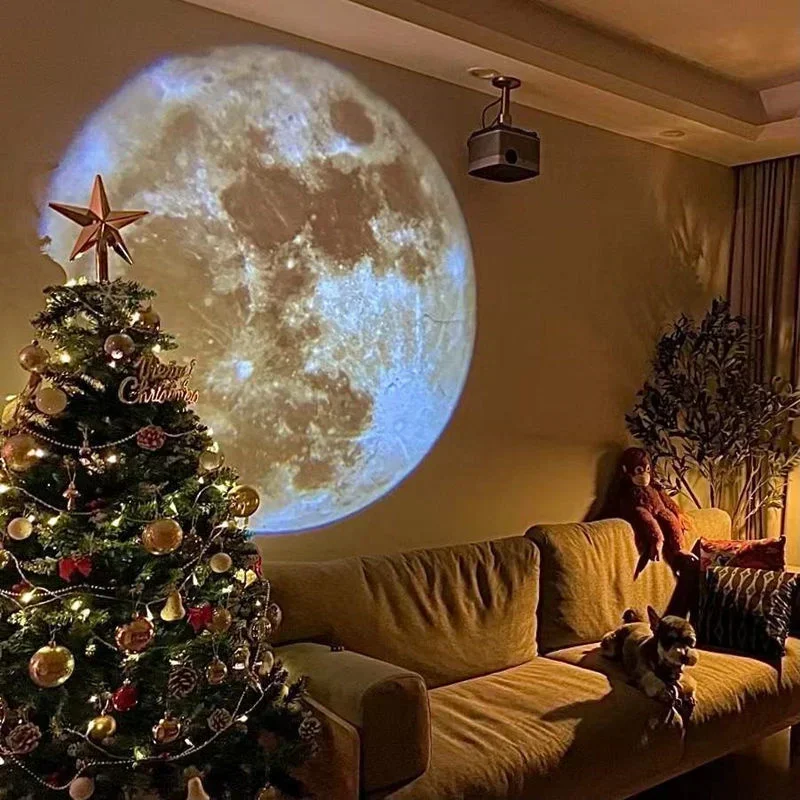 Novelty Moon Projector Light Background Projection Photo Props Birthday Party Decoration Wall Light Bedroom Decor Night Light 2
