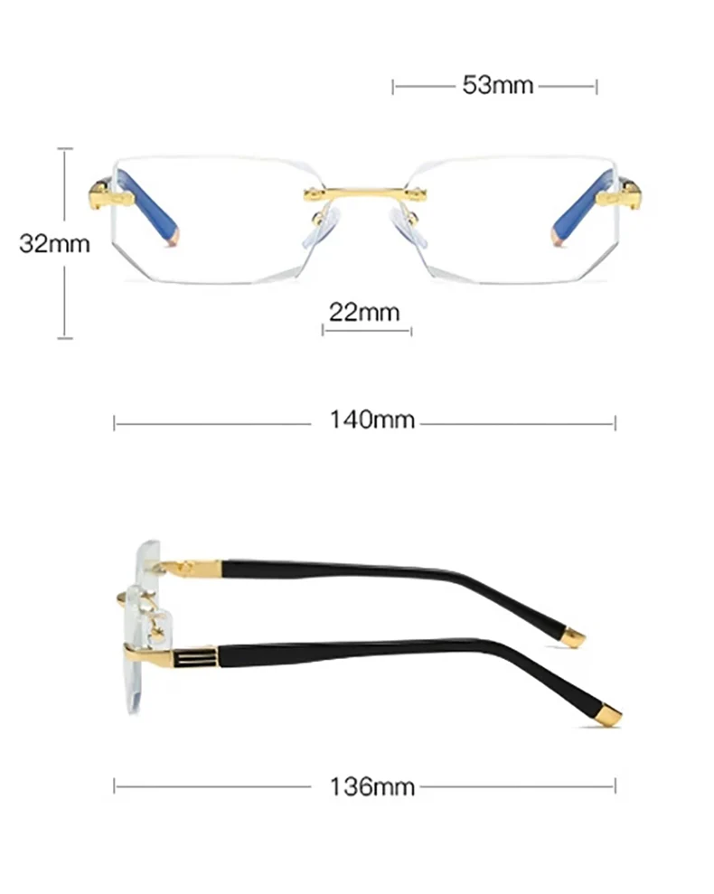 Kann neue randlose doimand geschnittene Lesebrille Herren Anti Blaulicht alte Brille Business-Stil blühen – Detail 2