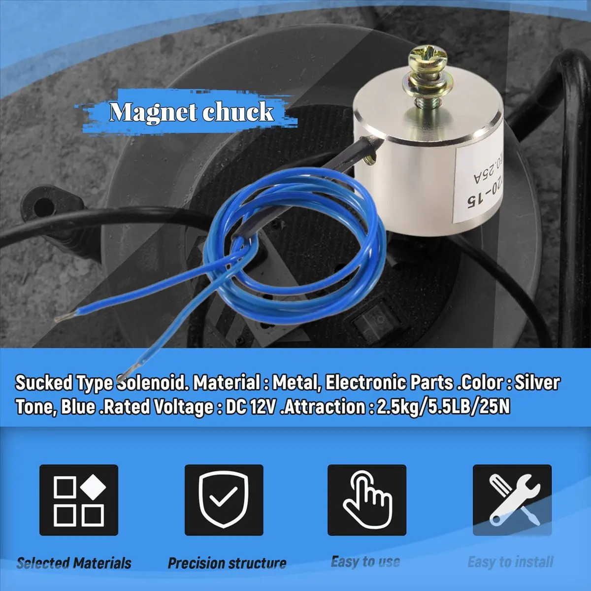 Elektrischer Hebemagnet Elektromagnet 12VDC 2,5Kg 5,5LB 20x15mm – Detail 1