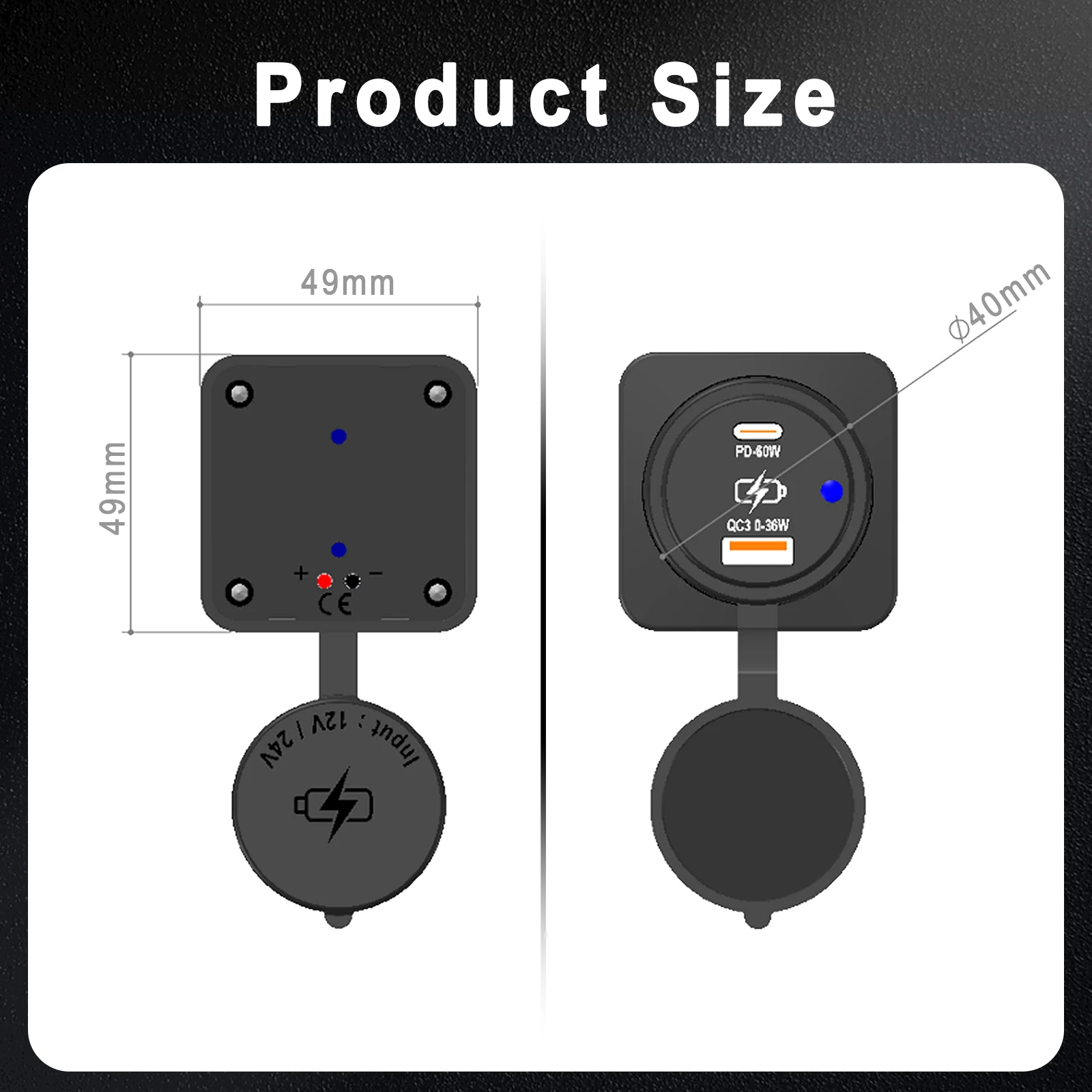High-Speed Dual USB-C Power Socket with 60W PD & QC3.0 Charger