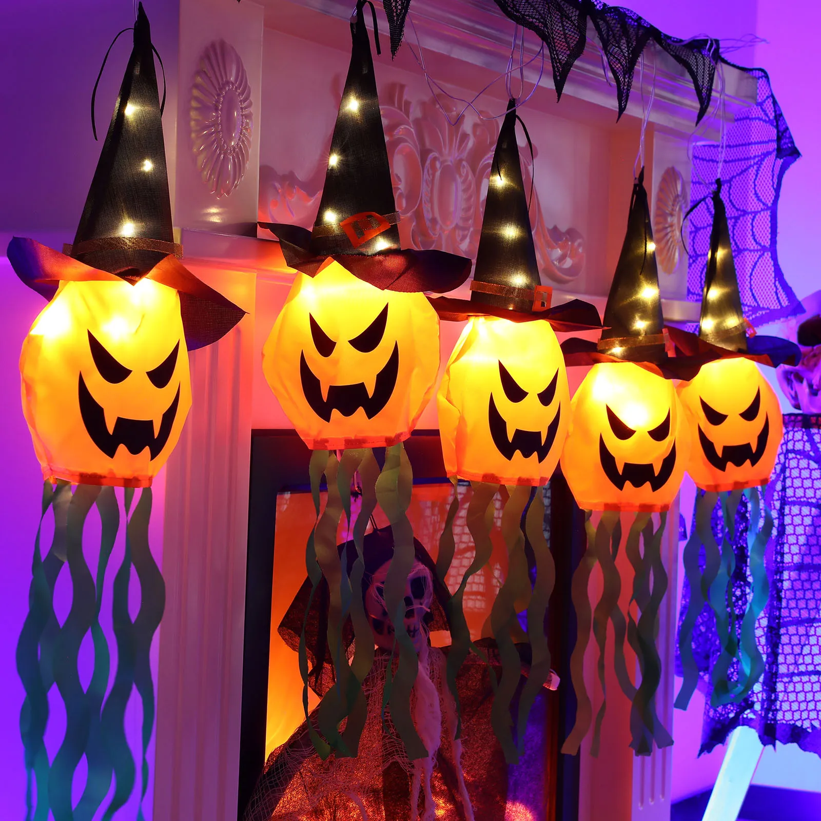 Glowing Witch Hat Ghost String Lights for Outdoor Halloween Decor