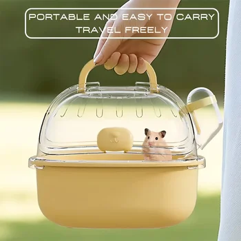 Gabbia per criceti portatile trasparente con bottiglia d'acqua: un marsupio da viaggio traspirante adatto per piccoli animali domestici, realizzato in materiale PP