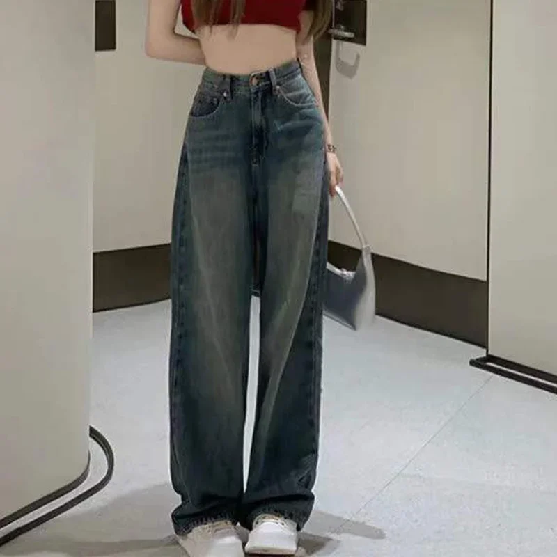 Vintage Wide Leg Cargo Jeans Women 2022 Autumn High Waist Bagge Pants Woman Y2k Streetwear Loose Denim Trousers Female 2023 houzhou harajuku y2k baggy jeans women streetwear retro fashion autumn high waist pants loose wide leg denim trousers female