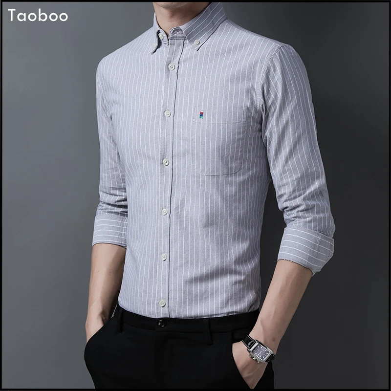 Camisa de algodón a rayas para hombre nueva de Taoboo, camisa de manga larga de alta calidad para primavera y otoño, ropa informal de negocios ajustada para hombre