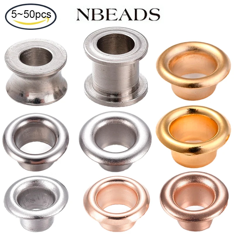 NBEADS 5-500PCS European Style 304 Stainless Steel Eyelet Core Grommet for Large Hole Beads Flat Round 4-9x4-6mm Hole: 3.2-5.5mm | Украшения