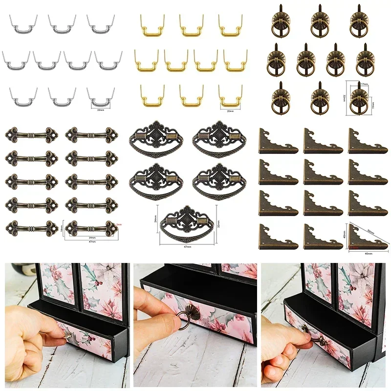 Cabinet Handles Hardware Handles & Metal Box Corners for DIY Scrapbooking Craft Embossing Box Decoration