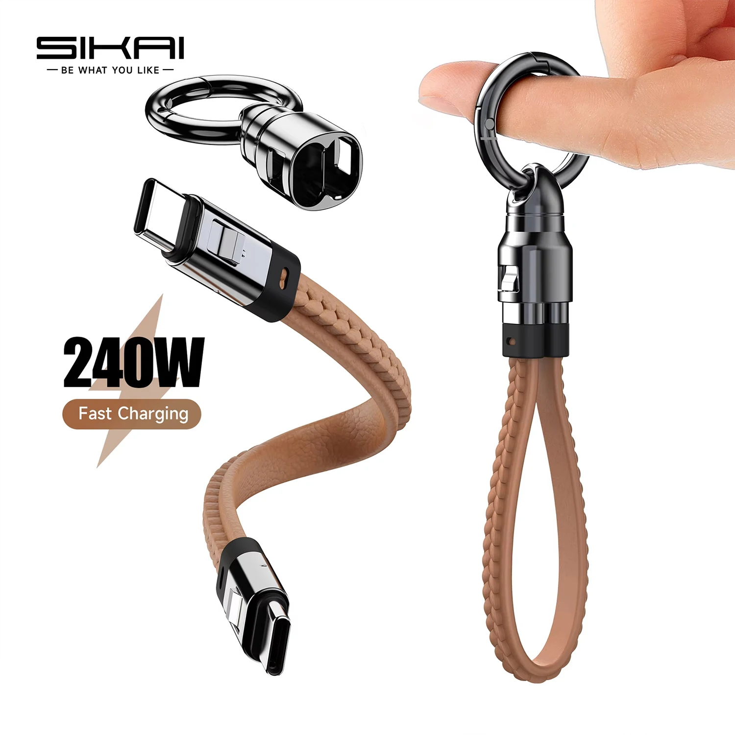 Portable Keychain USB C Charger Cable Short 240W 5A Fast thumbnail 3