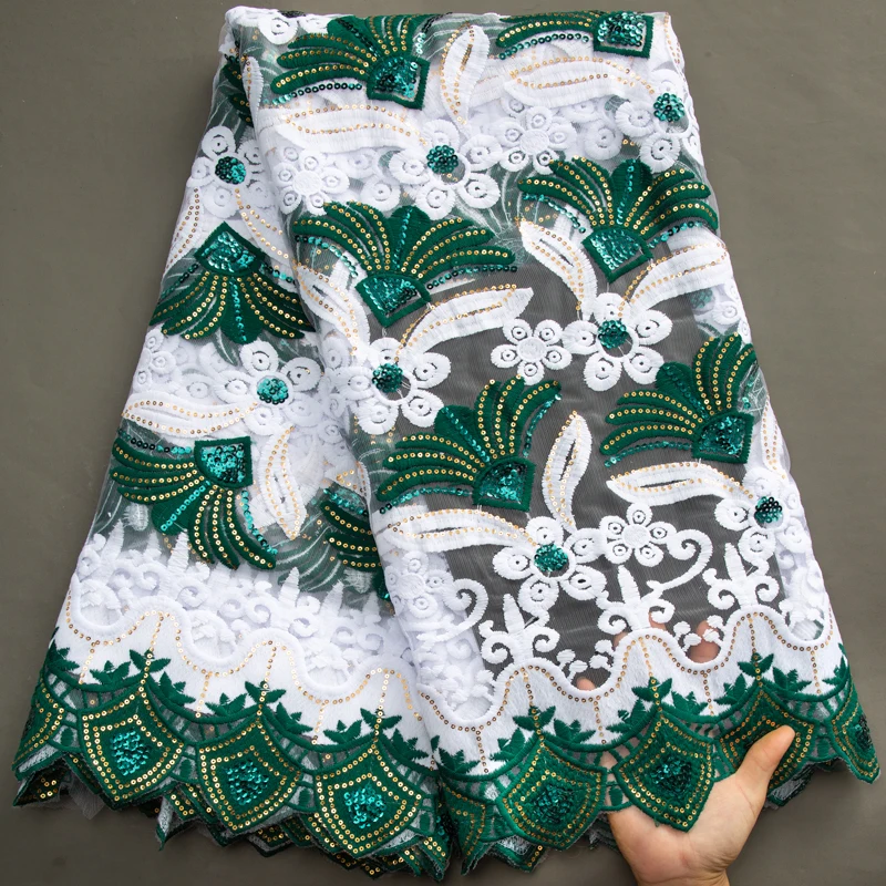 

SJD LACE African Mesh Lace Fabric With Sequins 2023 Newest French Milk Lace Fabric For Women Wedding Party Dresses Sewing A3473