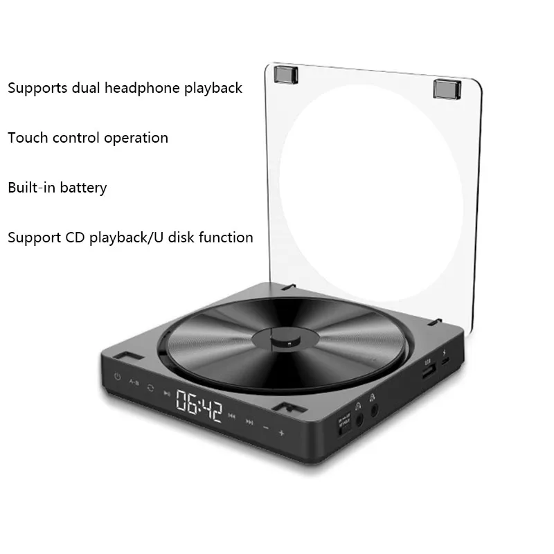 Lettore Cd Portatile Batteria Grande Integrata Da 1800 Mah Hifi Music Walkman Dual Headphone Jack Riproduzione Usb Lossless Funzionamento Touch
