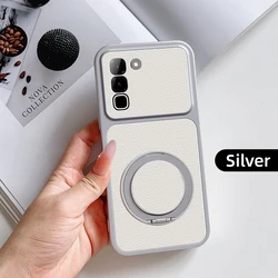 Stylish Multi - Angle Rotatable Kickstand Phone Case with PU Leather Texture and Shockproof Protection for Infinix Hot 70 (Silver)