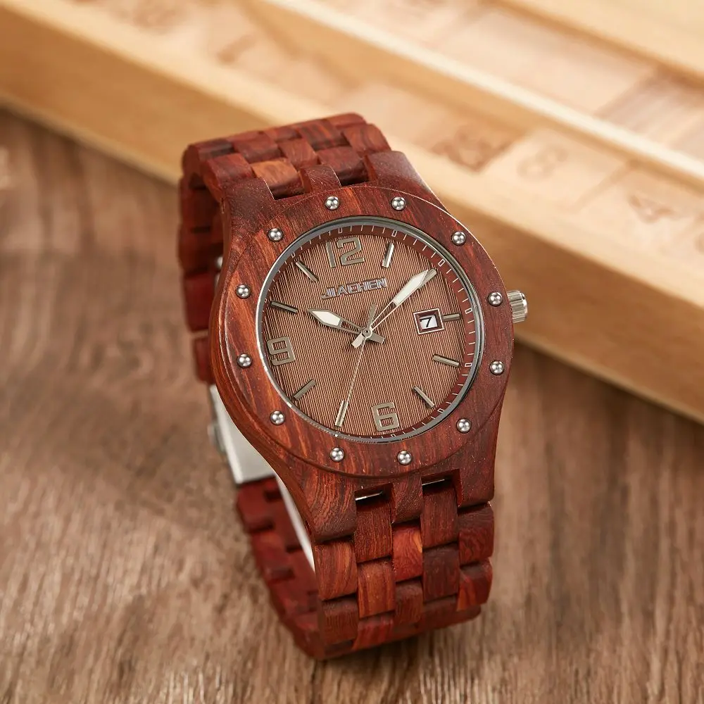 Marca de luxo Waterproof Wood Watch Homens Quartz Relógios De Madeira Banda Calendário Analógico Masculino Elegante Relógios de pulso relógio New 2023