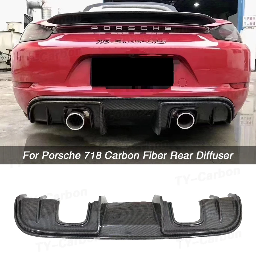 

Задняя крышка диффузора для разветвителей губ подходит для Porsche 718 Cayman Boxster 2016-2022 Защита бампера из настоящего углеродного волокна с двойным выходом FRP