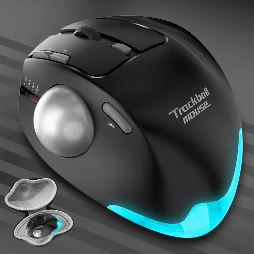 

Trackball Gaming Mouse Ergonomic Wireless Mouse with Bag Rechargeable Bluetooth Rollerball Multi-Device Mice for PC Tablet
