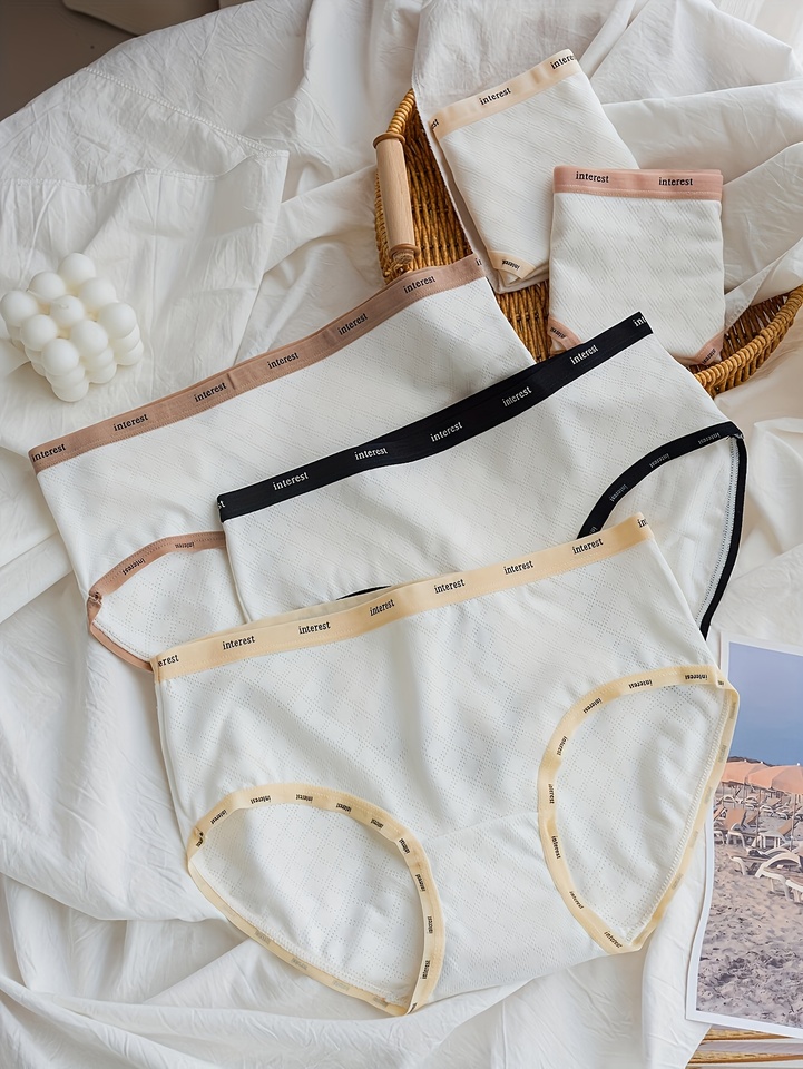 5-piece mixed color mesh fabric English letter belt women's briefs breathable and sweat-absorbent women's underwear