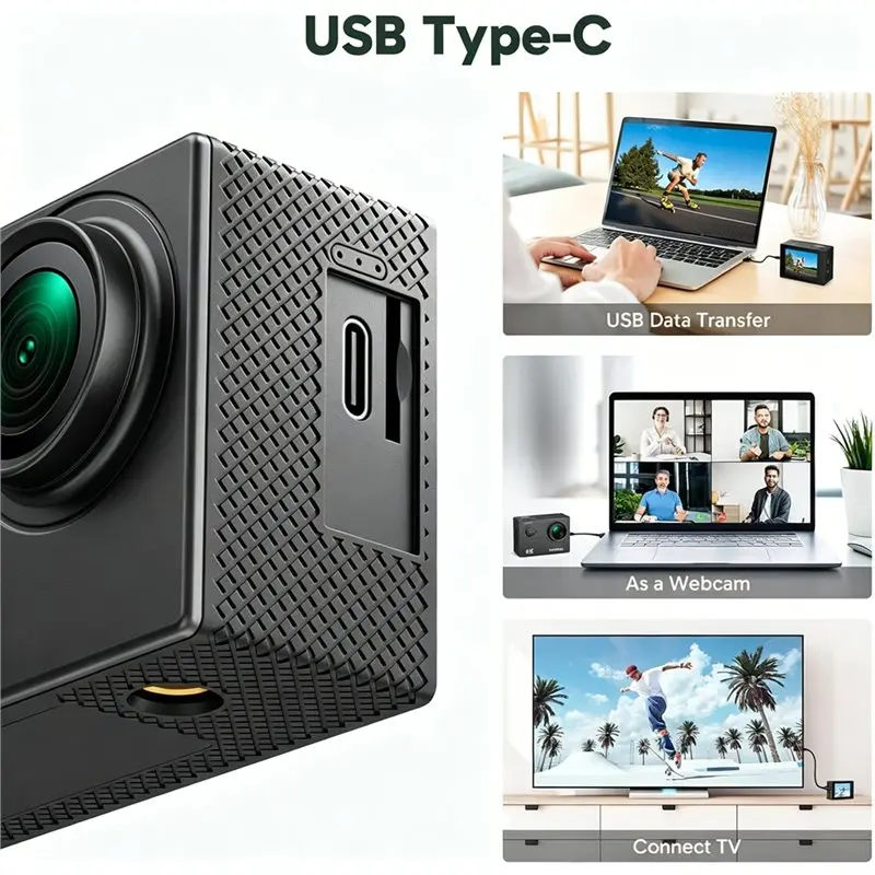 AS95-EK7000 4K30FPS 20MP Wifi 액션 카메라 방수 수중 카메라 원격 제어 4X 줌 지원 외부 마이크