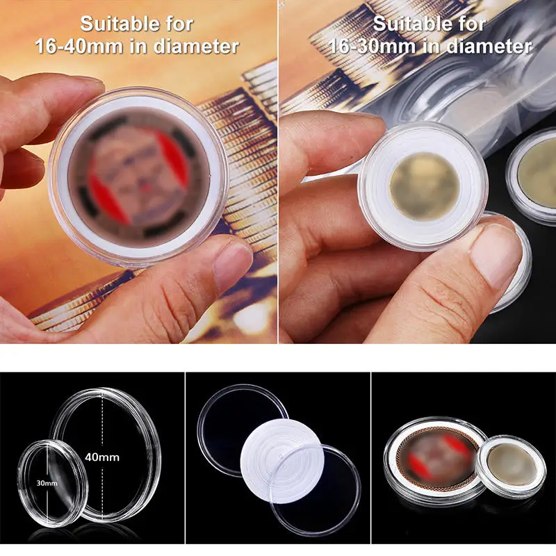 100Pcs Clear Coin Capsule Holder Case Transparent Collectable Coin Storage Box Commemorative Container coin holder coin capsules
