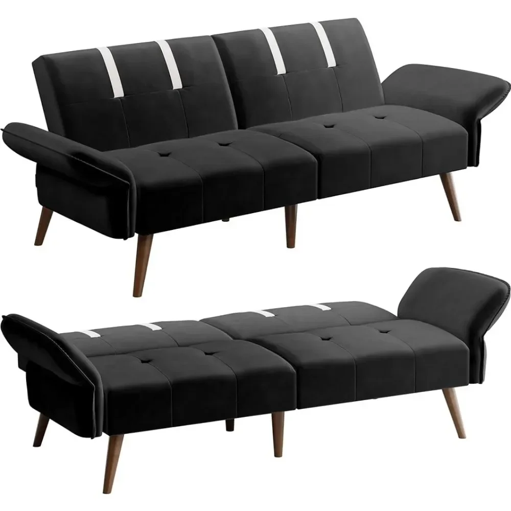 

Living room sofa, small modern velvet two person sofa, foldable, convertible, adjustable armrests, with backrest (dark gray)