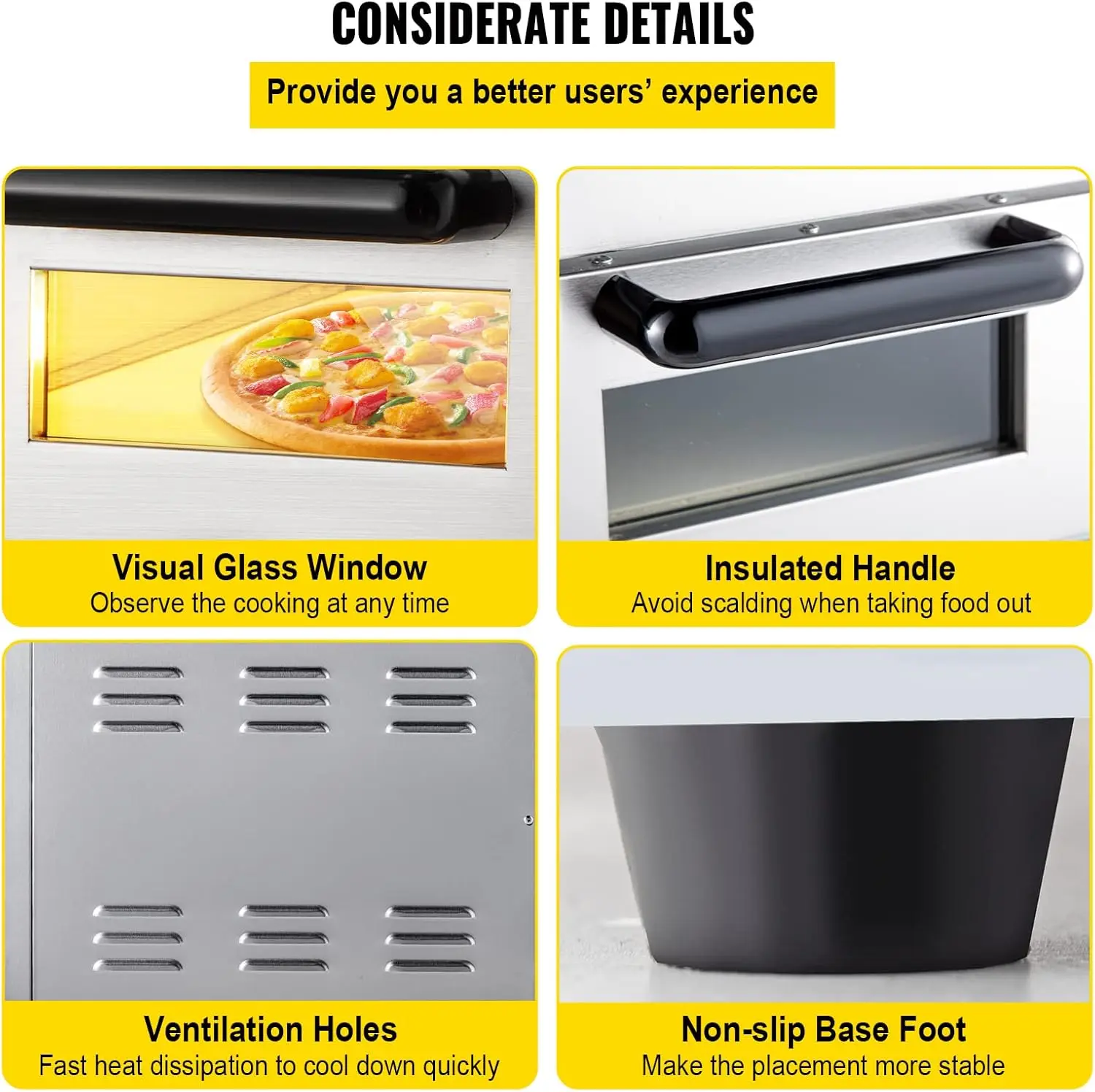 Commercial Pizza Oven Countertop 14" Double Deck Layer 110V 1800W Stainless Steel Silver 19"D x 22"W x 15"H 6