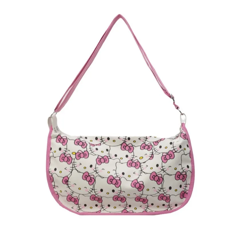 New Sanrio Hello Kitty Women's Tote Bag Underarm Bag Sweet Cute Portable HandBag Girl Large Capacity Fashion Canvas Shoulder Bag