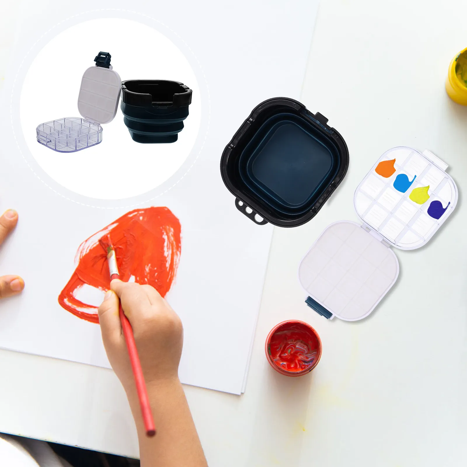 휴대용 접이식 실리콘 펜 세척통 내구성 있는 페인팅 브러쉬 세척기 다기능 미술..