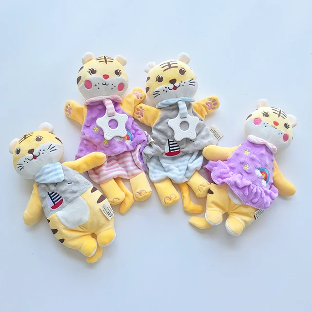 Soft Appease Toys Cartoon Tiger Baby Soothe Reassure Sleeping Animal Blankie Towel Bebes Hand Puppets Toy 4