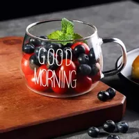 1pc Creative Glass Coffee Tea Cup 350ml Letter Printed Mug Drinks Dessert Breakfast Milk Cup Glass Mugs Handle Drinkware 2