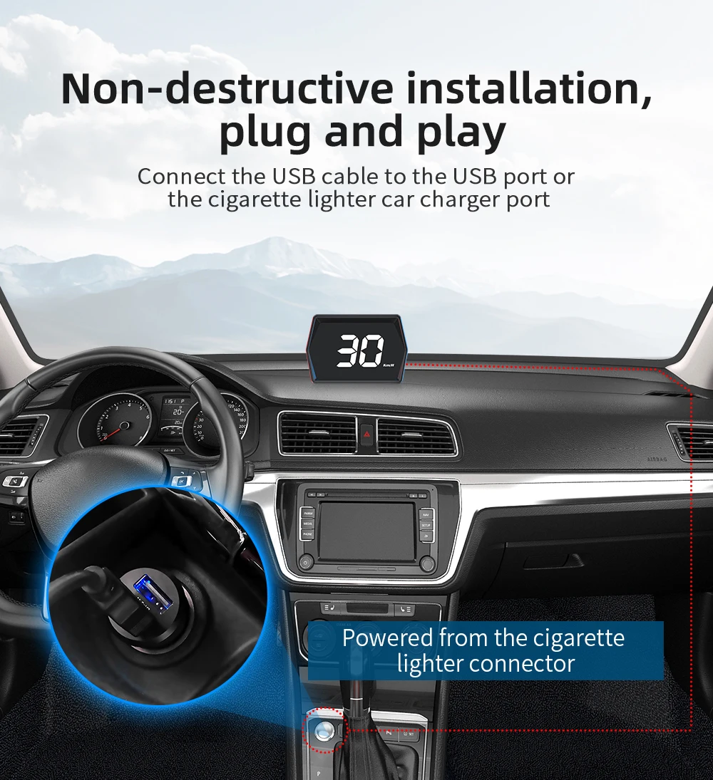 GPS HUD G20 Car Digital Speedometer Head-up Display Speed Meter Mph Kmh Compass