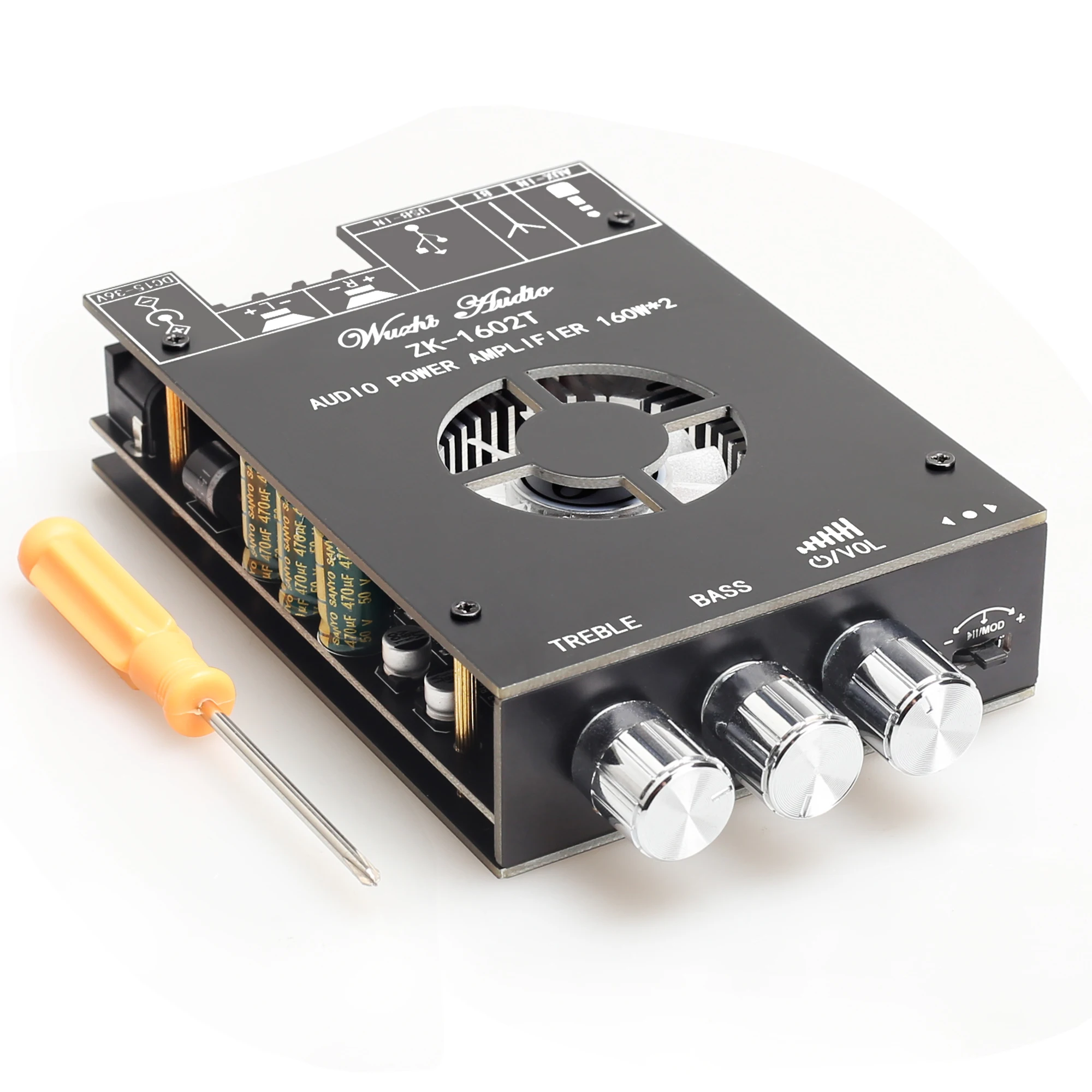 

ZK-1602T плата Bluetooth усилителя 2,0 каналов 160 Вт + 160 Вт, 15 В-36 В, Плата усилителя высоких и низких частот класса D, плата DIY bluetooth