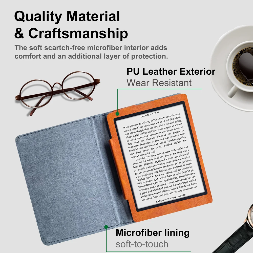 Estojo de Couro para Kobo Nia E-reader Capa para Kobo Nia Modelo N306 Ebook Folio Bolsa Protetora Ímã Sono Automático Adesivo Filme de Tela - Imagem 5