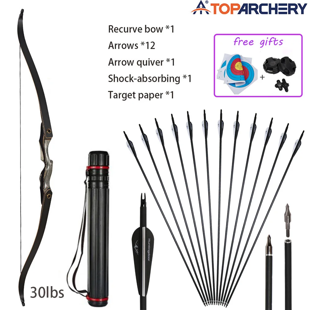 Toparchery 30~50lbs 60” Takedown Recurve Bow and Arrows Shooting Set Wooden Bow for Right Hand Shooting Training Hunting Sports acme 570 wooden hunting whistle imitating wild duck sound whistle training wild duck whistle