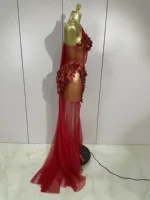 Sexy One Shoulder Shiny 3D Floral Mesh Transparent Maxi Dress 2025 Evening Party Birthday Wedding NightClub Bar Stage Costumes - Image 4