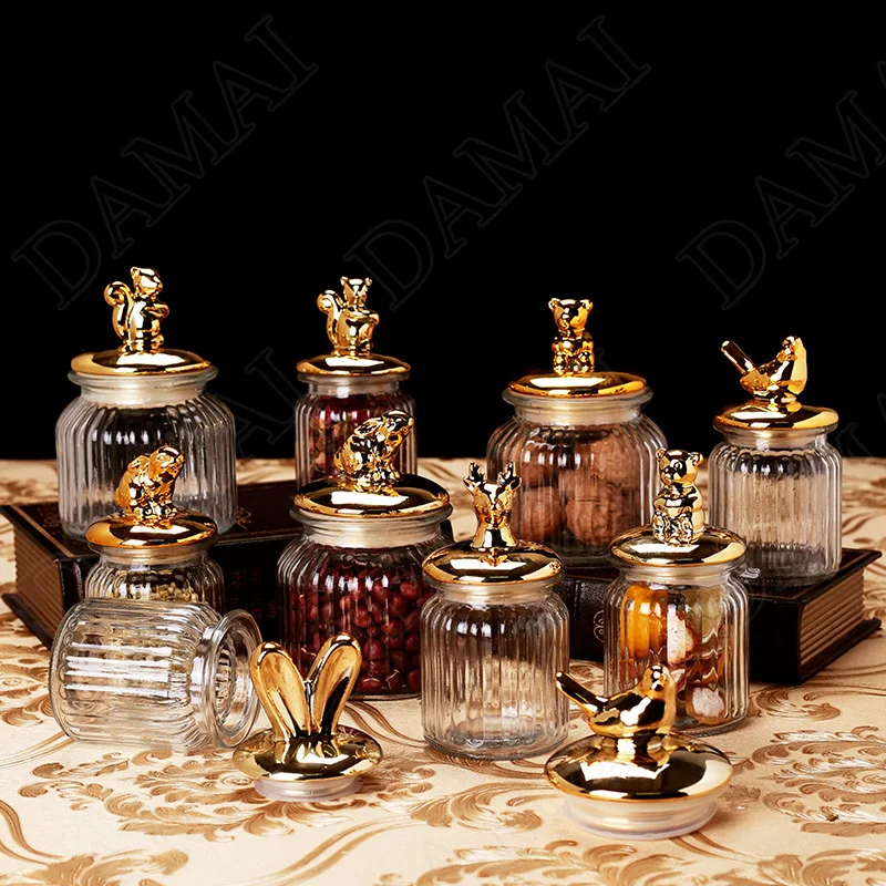 Golden Animal Decorative Storage Jar Sealed Glass Jars Spice Organizer Can Candy Container Dried Fruit Organizer Tea Canister 4