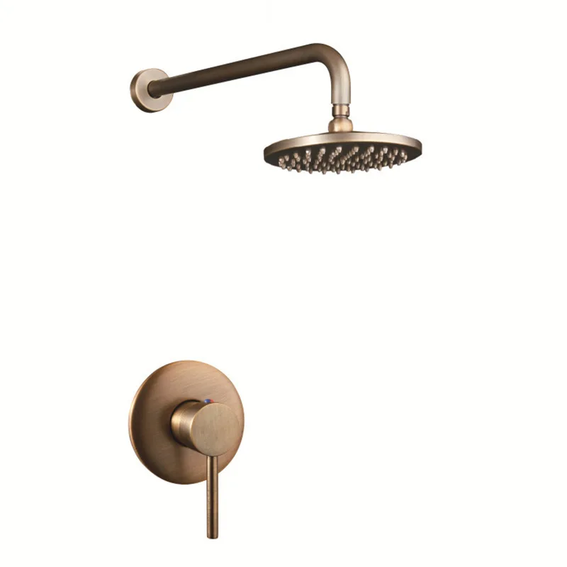 

Vintage Concealed Wall Mount Full Copper Brushed Fixed Shower Head WitSingle dle Dual Control Hot Cold Water Set