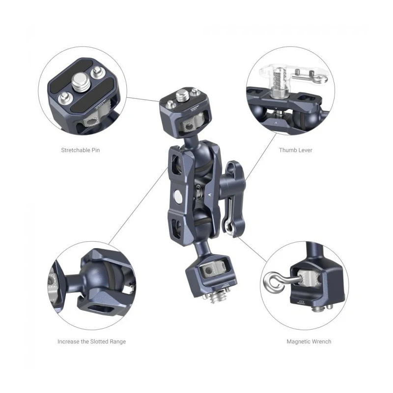 Morsetto Regolabile Con Doppia Base Filettata 1/4 Per Action Cam – Per Tubi 15-50 Mm, Per Live Streaming E Fotografia