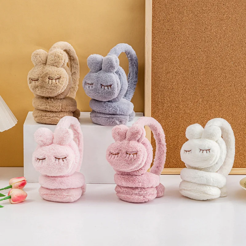 Thickened Plush Cartoon Rabbit Earmuffs Cute Solid Color Winter Warm Earmuffs Girls Children Protective Ear Warm 귀마개