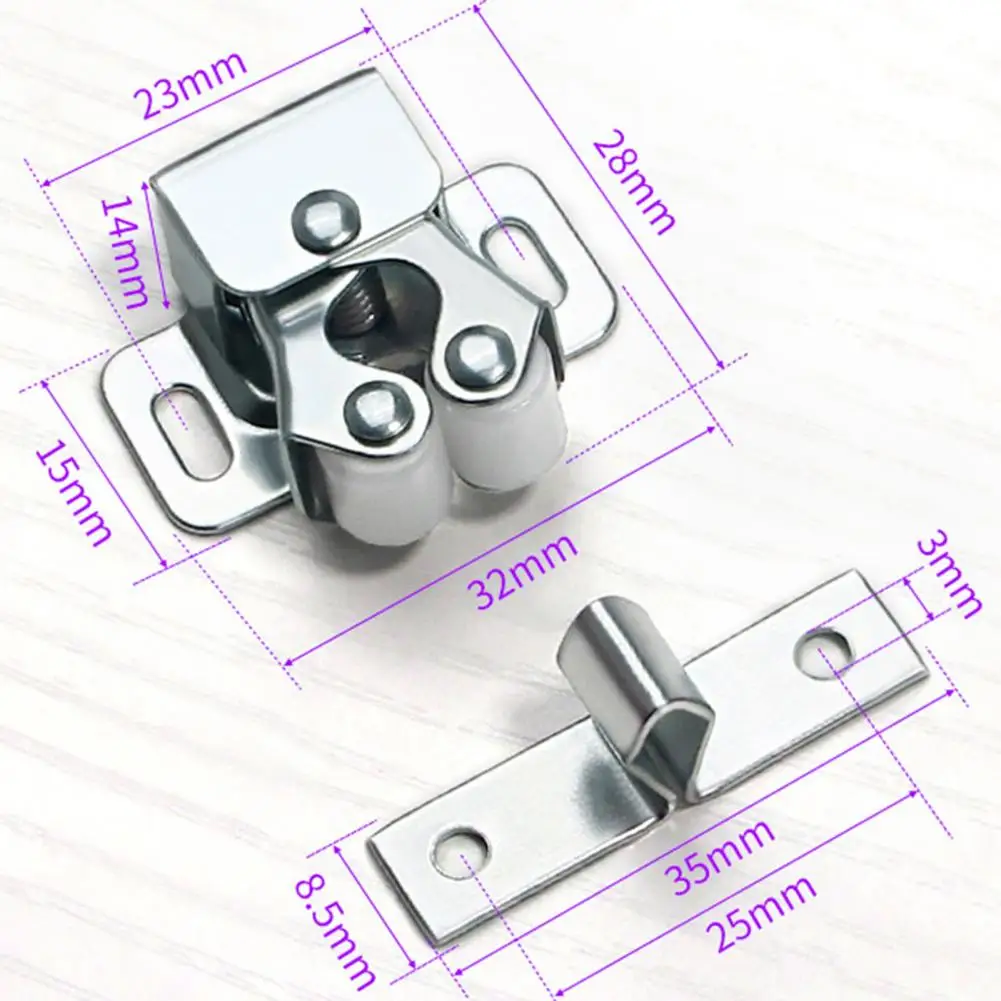 Hard Touch Beads Lock Door Hardware Door Bead Lock 0.88mm Thick Card Two-wheel Spring Buckle Catch Not Easy to Fade